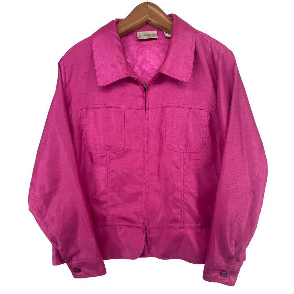 Drapers & Damons Women Jacket Sz L Pink Lightweight Full-Zip Shiny Textured Glam